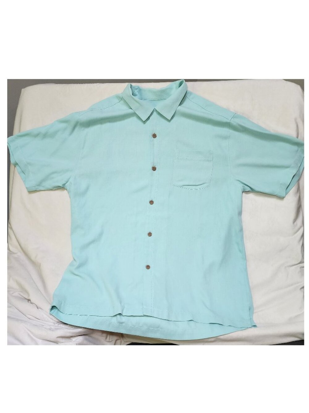 Tommy Bahama Island Zone Men's L Silk Blend Aqua Short Sleeve Button Up Shirt